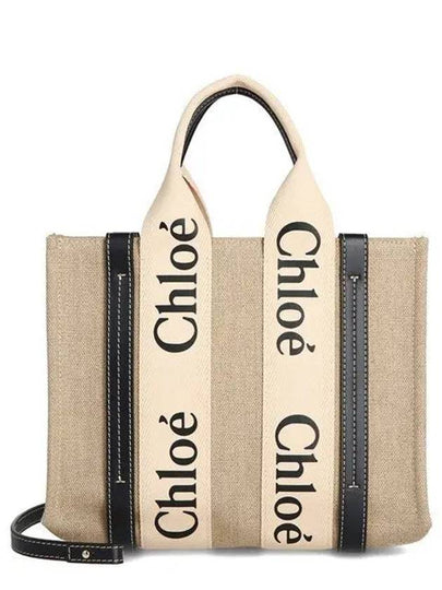 Woody Small Canvas Tote Bag Navy Beige - CHLOE - BALAAN 2