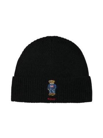 Polo Ralph Lauren Bear Wool Blend Beanie Black - POLO RALPH LAUREN - BALAAN 1