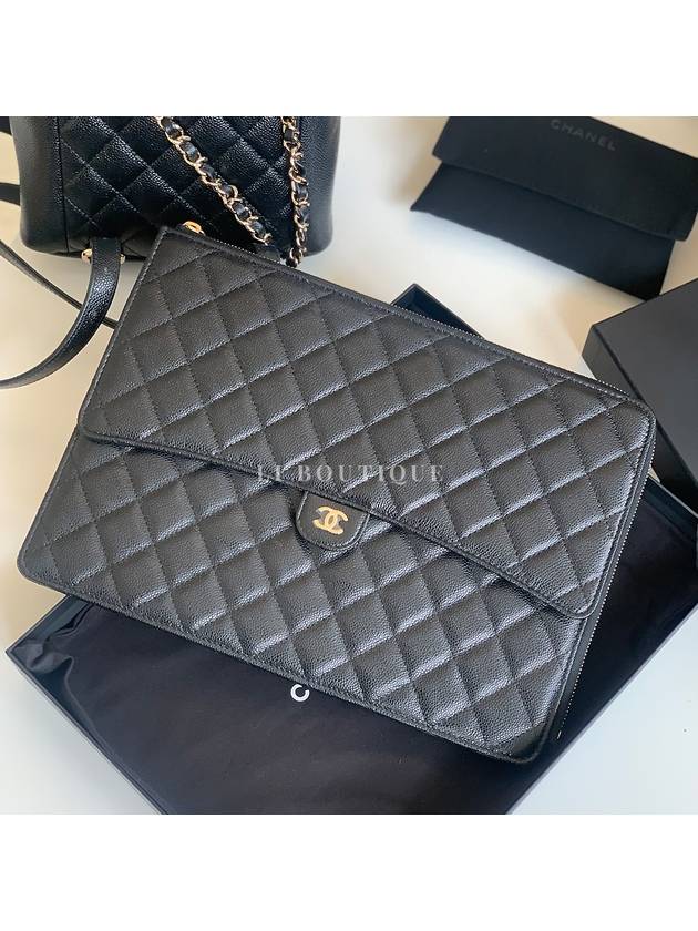 Gold CC Logo Classic Flap Caviar Clutch Bag Black - CHANEL - BALAAN 4