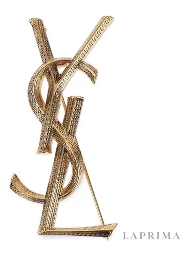 Snake Textured Monogram Brooch Gold - SAINT LAURENT - BALAAN 9