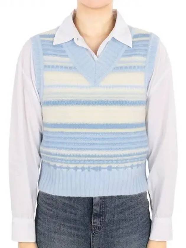 Striped Soft Wool Gilet Vest Light Blue - GANNI - BALAAN 2