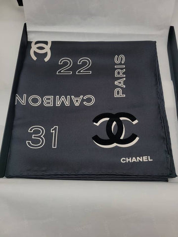 Velvet Logo Black and White Scarf - CHANEL - BALAAN 1