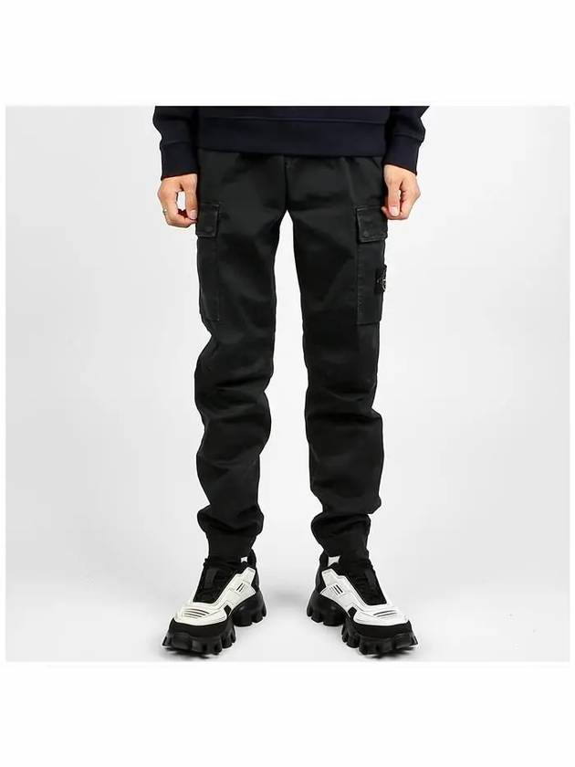 Stretch Cotton Cargo Straight Pants Black - STONE ISLAND - BALAAN 3