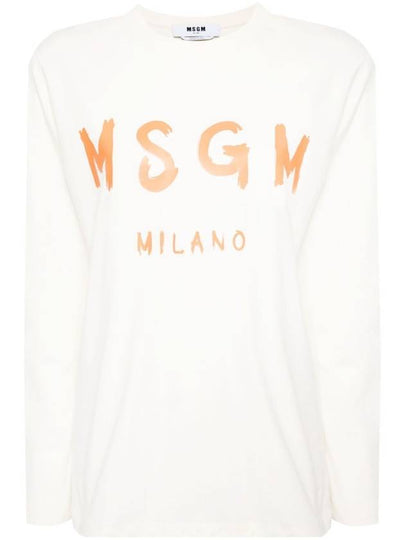 Brushed Logo Cotton Long Sleeve T-Shirt Ivory - MSGM - BALAAN 2