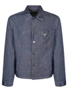 Triangle Logo Chambray Shirt Jacket Navy - PRADA - BALAAN 1