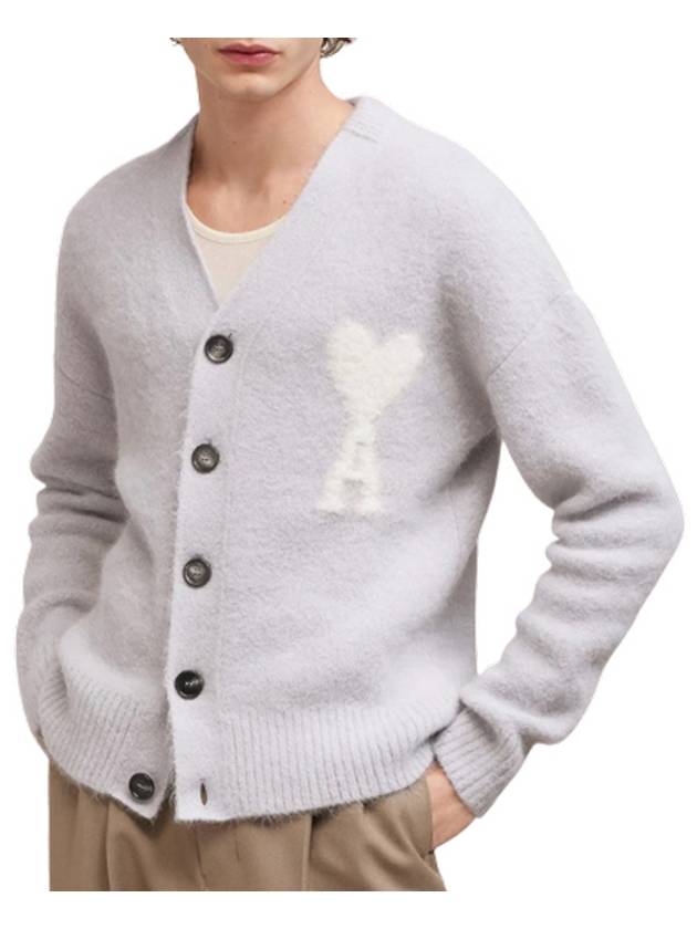 De Coeur V-Neck Cardigan Pearl Grey - AMI - BALAAN 3