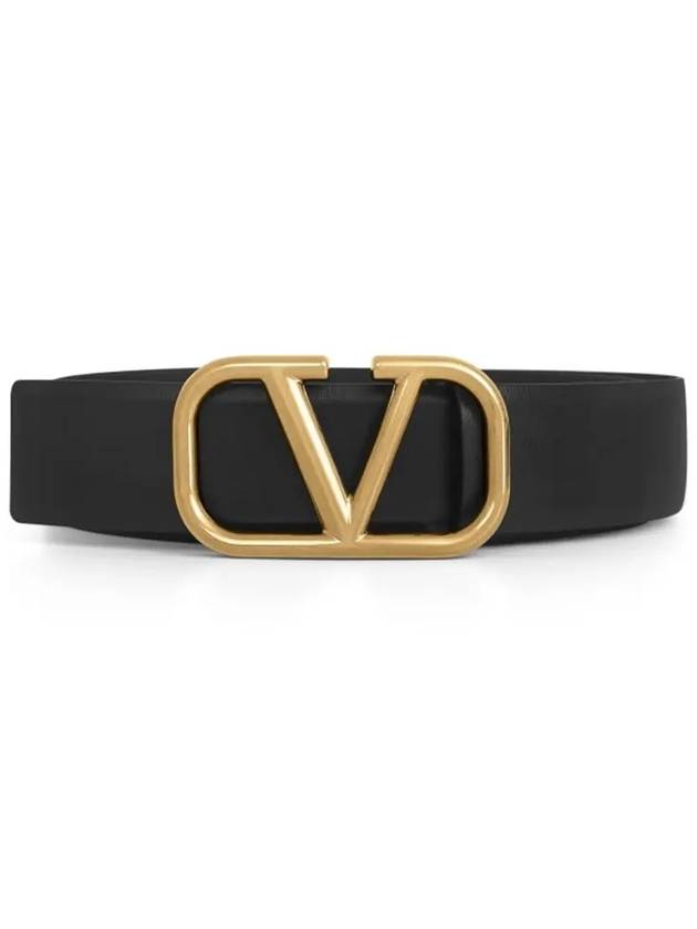 V Logo Signature Buckle Leather Belt Black - VALENTINO - BALAAN 6