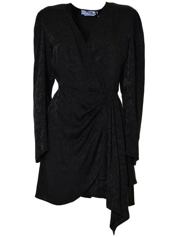 Women's Unbalanced Side Ruffle Silk Short Dress Black - MSGM - BALAAN 1