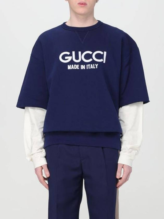 Cotton Logo Long Sleeve T-Shirt Navy - GUCCI - BALAAN 1