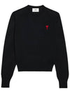 Heart Logo Crew Neck Merino Wool Knit Top Black - AMI - BALAAN 2