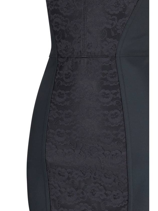 Dolce & Gabbana Bustier Lace Insert Silk Midi Dress Black - DOLCE&GABBANA - BALAAN 4