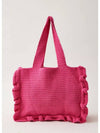 Women's Crochet Ruffle Embroidered Logo Cotton Tote Bag Shocking Pink - GANNI - BALAAN 4