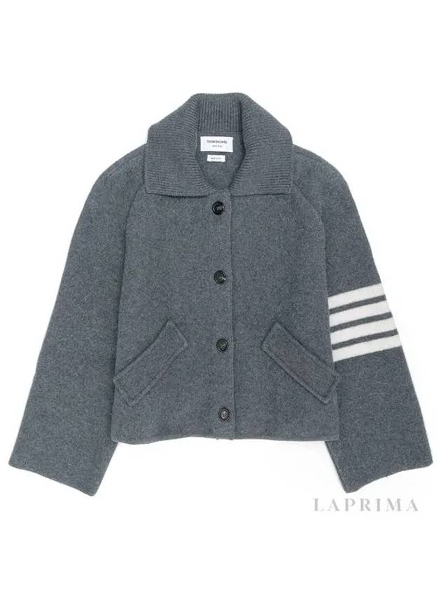 Milano 4-bar Crop Boiled Wool Single Coat Medium Grey - THOM BROWNE - BALAAN 5