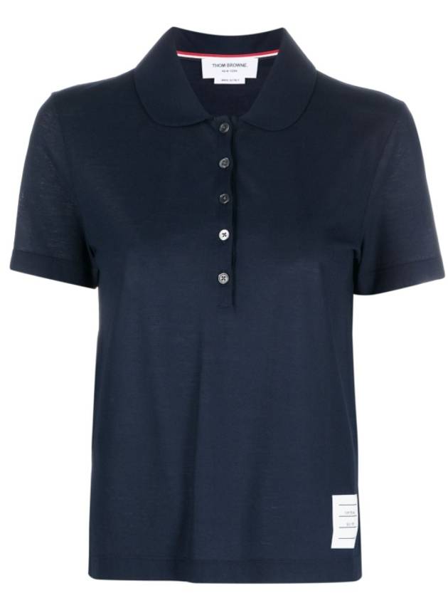 Women's Round Collar Short Sleeve Polo Shirt Navy - THOM BROWNE - BALAAN 1