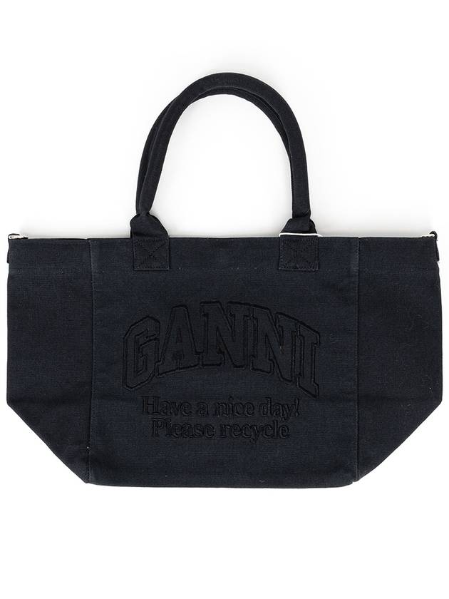 Embroidered Logo Cotton Tote Bag Black - GANNI - BALAAN 5