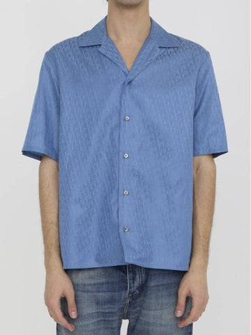 Oblique Cotton Jacquard Short Sleeve Shirt Blue - DIOR - BALAAN 1