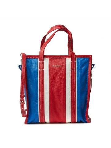 Bazaar Striped Shopper Tote Bag Red Blue - BALENCIAGA - BALAAN 1