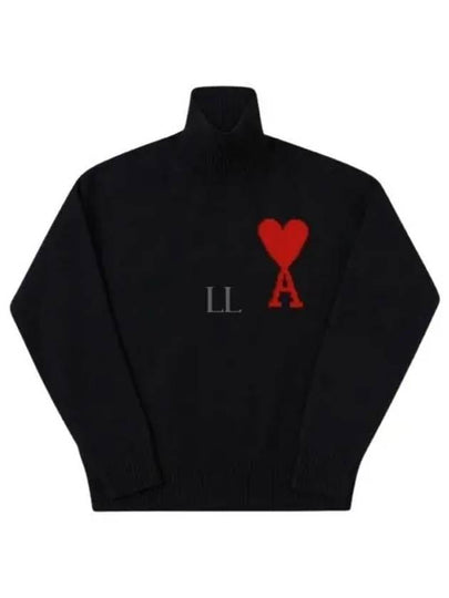 Heart Logo Knit Turtleneck Black - AMI - BALAAN 2