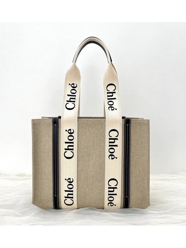 Woody Canvas Medium Tote Bag White Navy - CHLOE - BALAAN 2