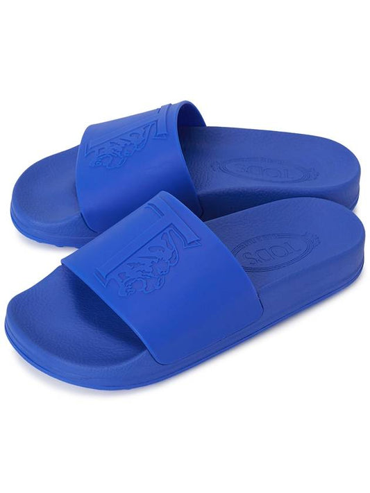 T Logo Flat Slippers Blue - TOD'S - BALAAN.