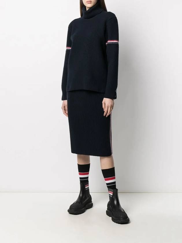 Women's Overwashed Cashmere Heritage Waffle Stitch Striped Turtleneck Navy - THOM BROWNE - BALAAN 6