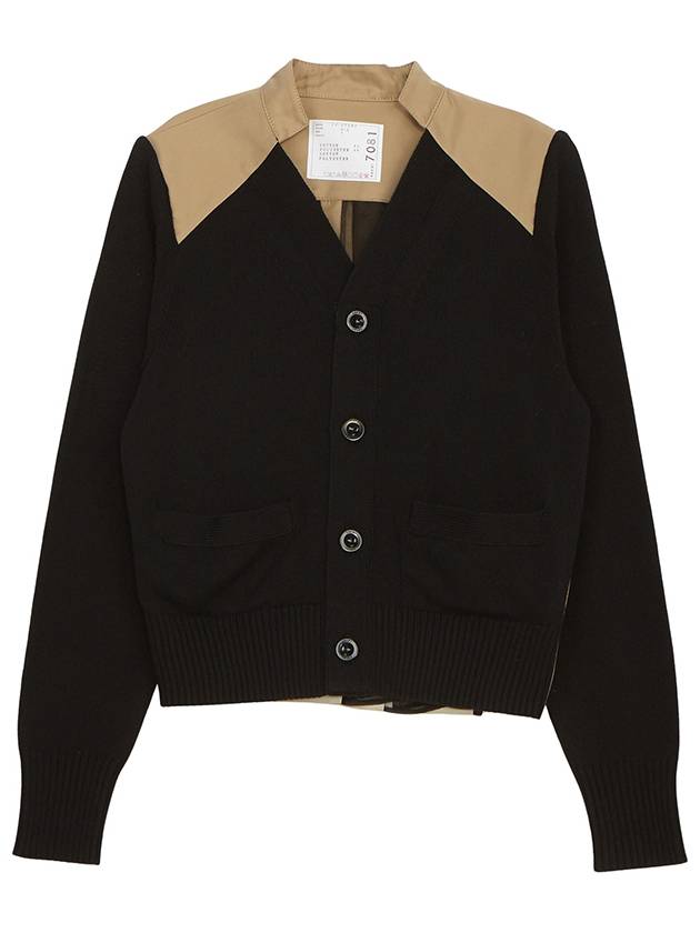 Cotton Gabardine Knit Cardigan Beige Black - SACAI - BALAAN 2