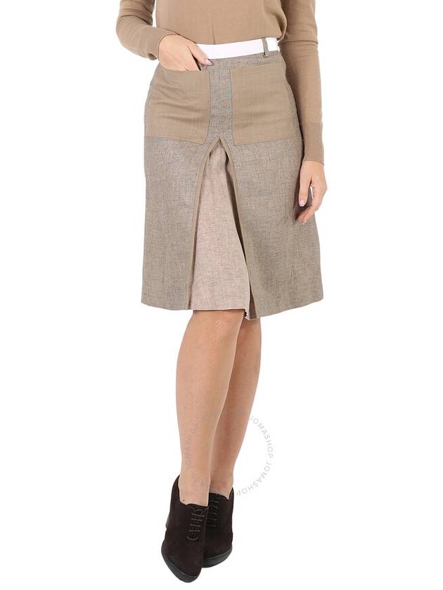 Burberry Contrast Seam And Box-pleat Detail Line A-line Skirt In Cedar Brown Melange, Brand Size 8 (US Size 6) - BURBERRY - BALAAN 1