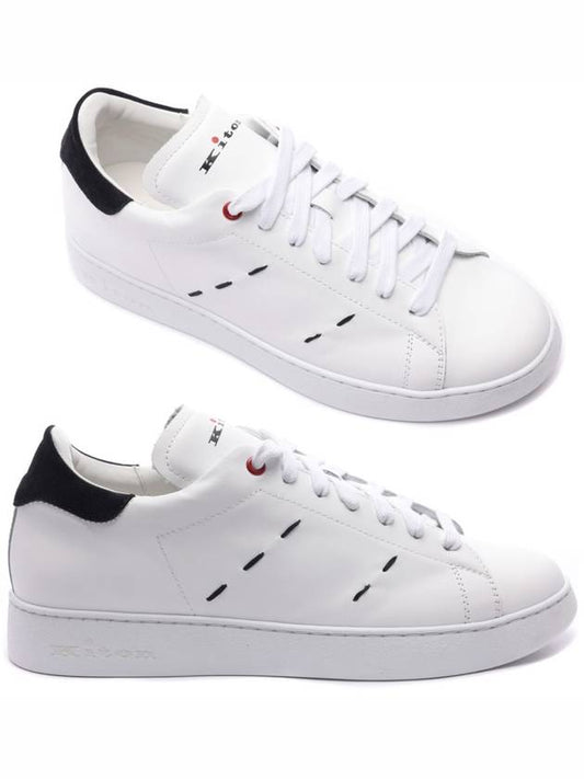 Stitched Leather Low Top Sneakers White Black - KITON - BALAAN 2