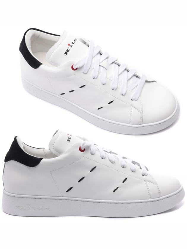 Stitched Leather Low Top Sneakers White Black - KITON - BALAAN 3