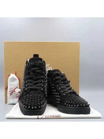 LOUIS FLAT VEAU VELOURS Black Suede Spike Men s High Top Sneakers Size 42 - CHRISTIAN LOUBOUTIN - BALAAN 1