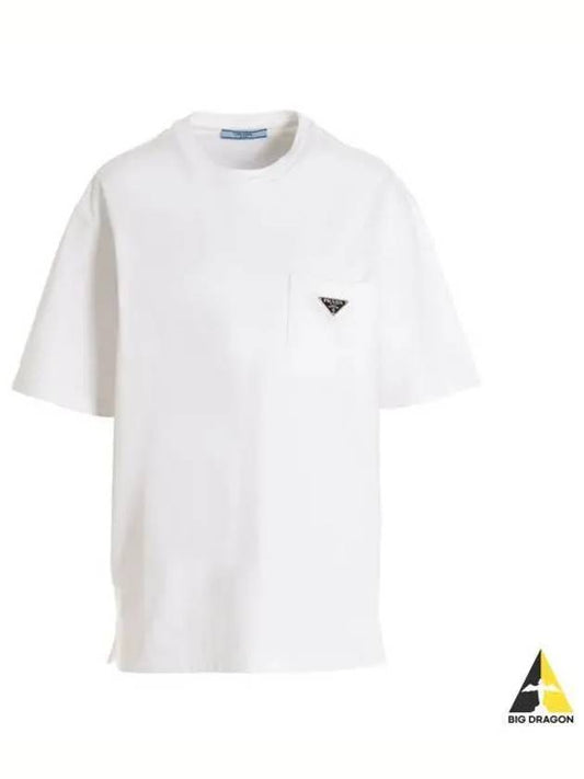 Women s Short Sleeve Logo Cotton T Shirt White 3515BS 10UP - PRADA - BALAAN 1