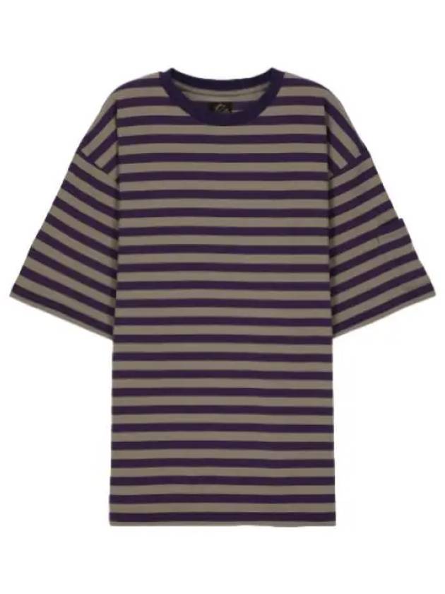 Striped Jersey Crew Neck T Shirt Purple Gray Short Sleeve Tee - NEEDLES - BALAAN 1