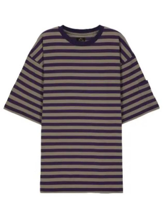 Striped Jersey Crew Neck T Shirt Purple Gray Short Sleeve Tee - NEEDLES - BALAAN 1