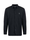 Men's Monogram Motif Stretch Long Sleeve Shirt Navy - BURBERRY - BALAAN.