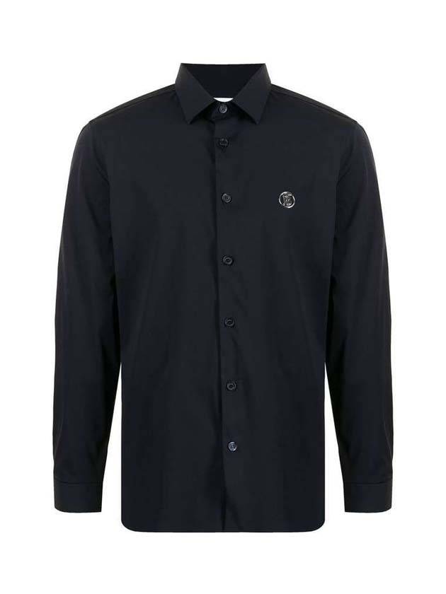 Men's Monogram Motif Stretch Long Sleeve Shirt Navy - BURBERRY - BALAAN 1