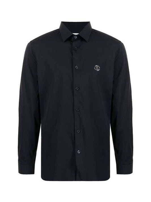 Men's Monogram Motif Stretch Long Sleeve Shirt Navy - BURBERRY - BALAAN 1