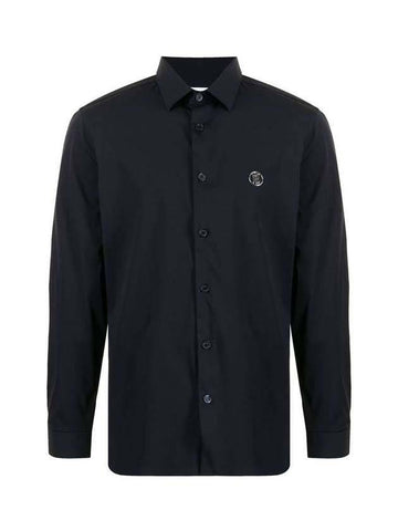 Men's Monogram Motif Stretch Long Sleeve Shirt Navy - BURBERRY - BALAAN 1