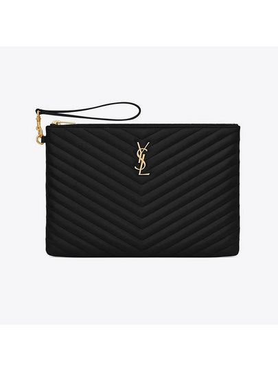 Gold Monogram Matelasse Clutch Bag Black - SAINT LAURENT - BALAAN 2