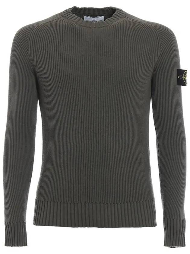 Full Rib Pure Wool Crewneck Knit Top Charcoal - STONE ISLAND - BALAAN 1