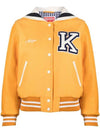 Embroidered Logo Wool Bomber Jacket Orange - KENZO - BALAAN 1