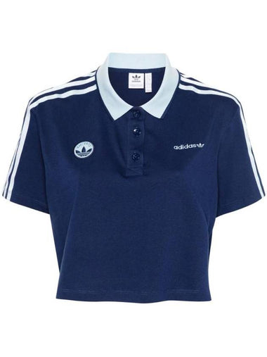 Logo Crop Short Sleeve Polo Shirt Dark Blue - ADIDAS - BALAAN 1