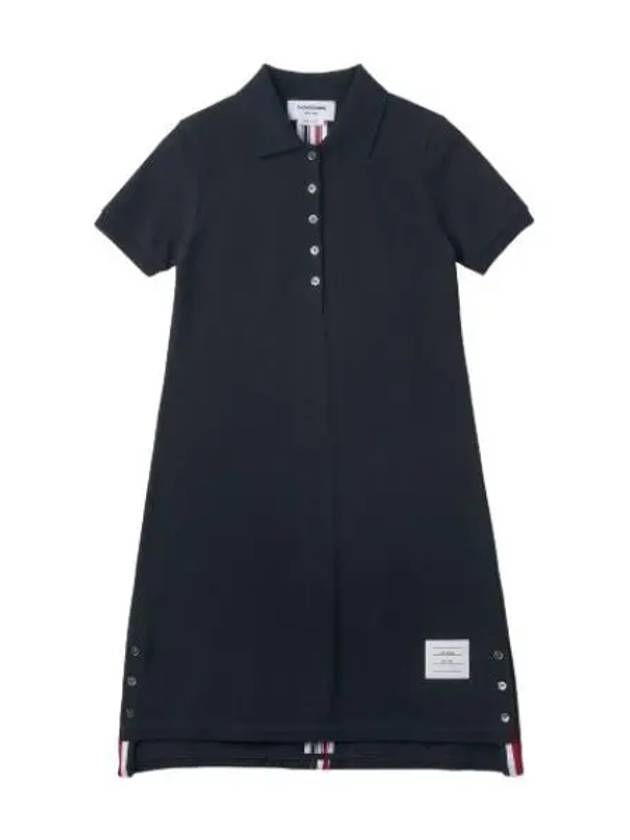 Classic Cotton Pique Center Back Stripe A-Line Short Sleeve Polo Short Dress Navy - THOM BROWNE - BALAAN 2