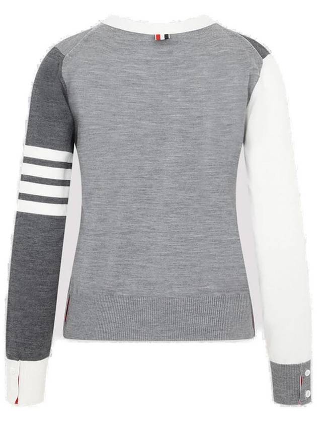 Funmix Fine 4 Bar V-neck Merino Knit Cardigan Tonal Grey - THOM BROWNE - BALAAN 3