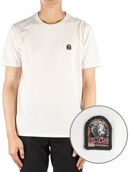 Men's Logo Patch Short Sleeve T-Shirt Ivory - PARAJUMPERS - BALAAN.