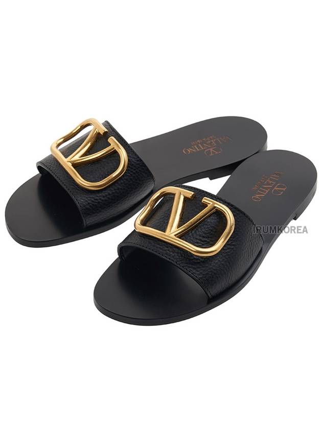 V Logo Signature Leather Slippers Black - VALENTINO - BALAAN 2