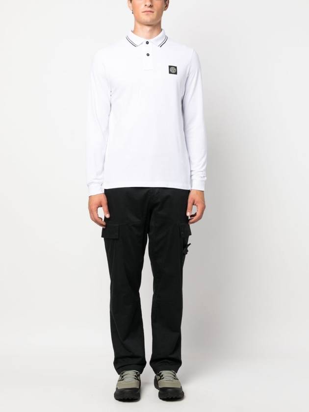 Stretch Qiqué Logo Long Sleeve Polo Shirt White - STONE ISLAND - BALAAN 3