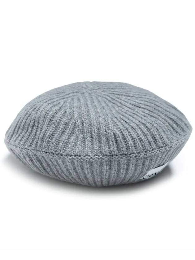 Logo Rib Edge Wool Beret Paloma Melange - GANNI - BALAAN 4