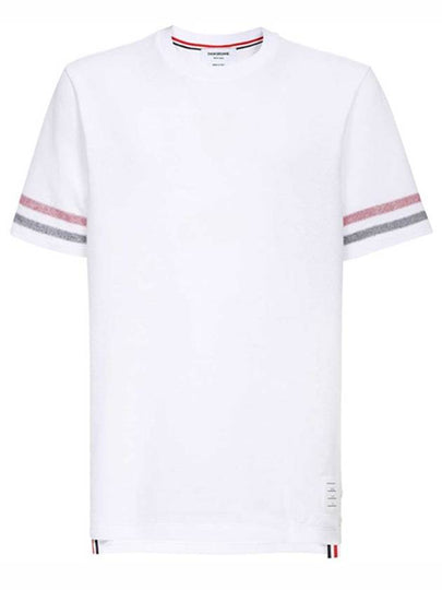 Textured Cotton Stripe Short Sleeve T-Shirt White - THOM BROWNE - BALAAN 2