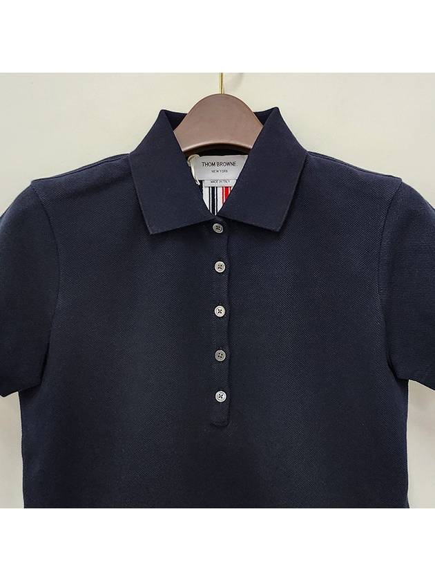 Classic Pique Center Back Stripe Relaxed Fit Short Sleeve Polo Shirt Navy - THOM BROWNE - BALAAN 5