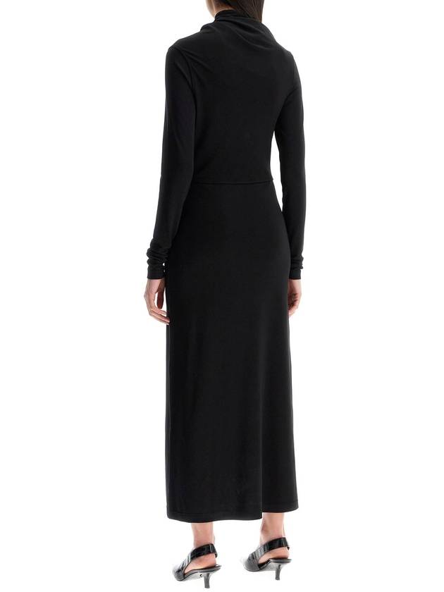 long draped dress with wide neckline in black, long sleeve, slim fit to ankle - TOTEME - BALAAN 3